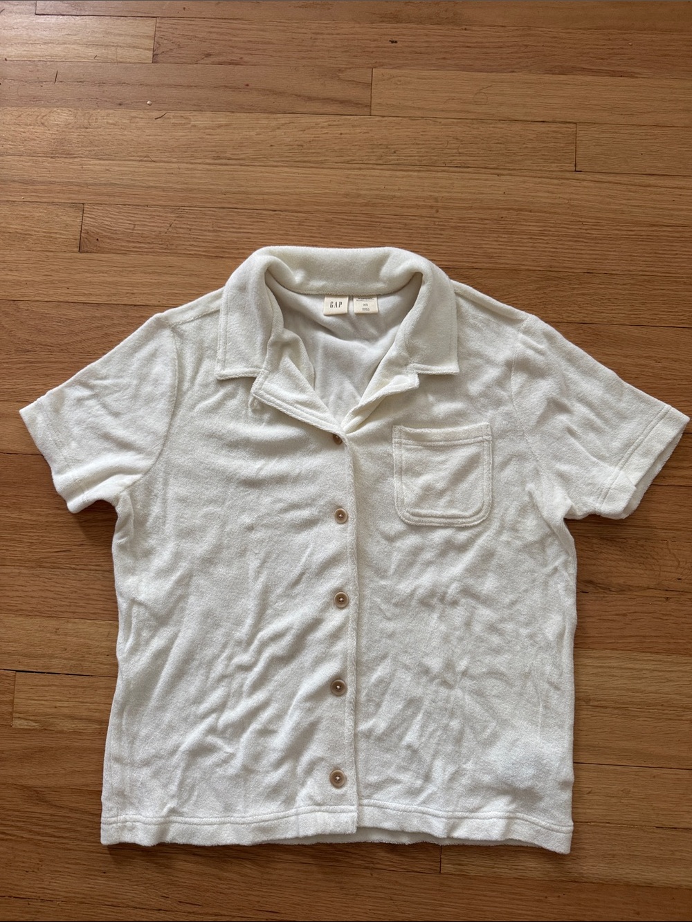 GAP Cream Terry Short Sleeve Button-Up Shirt
